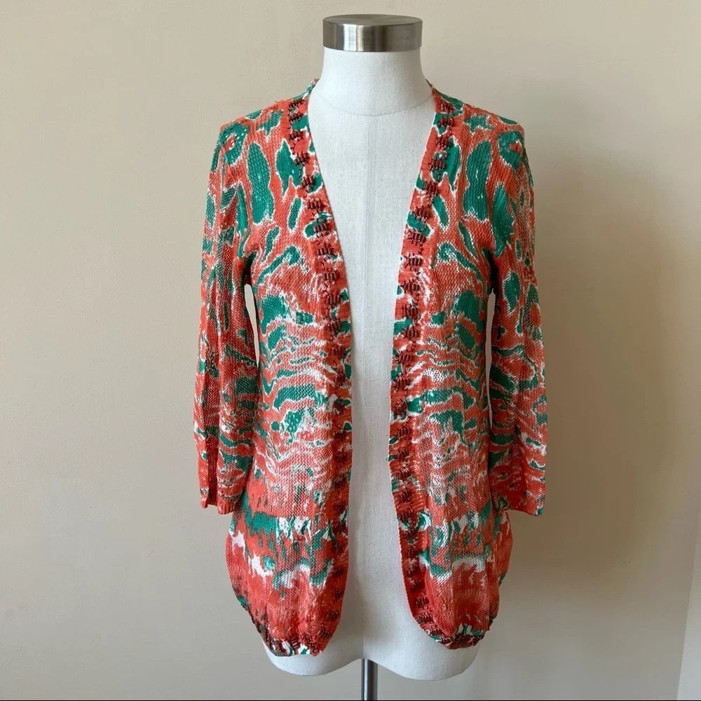 Alberto Makali beaded patterned open front sweater 5724